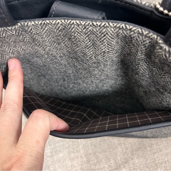 Coach Y2K Bleecker Satchel Gray Wool Leather Bag Herringbone Purse Academia - Picture 10 of 11